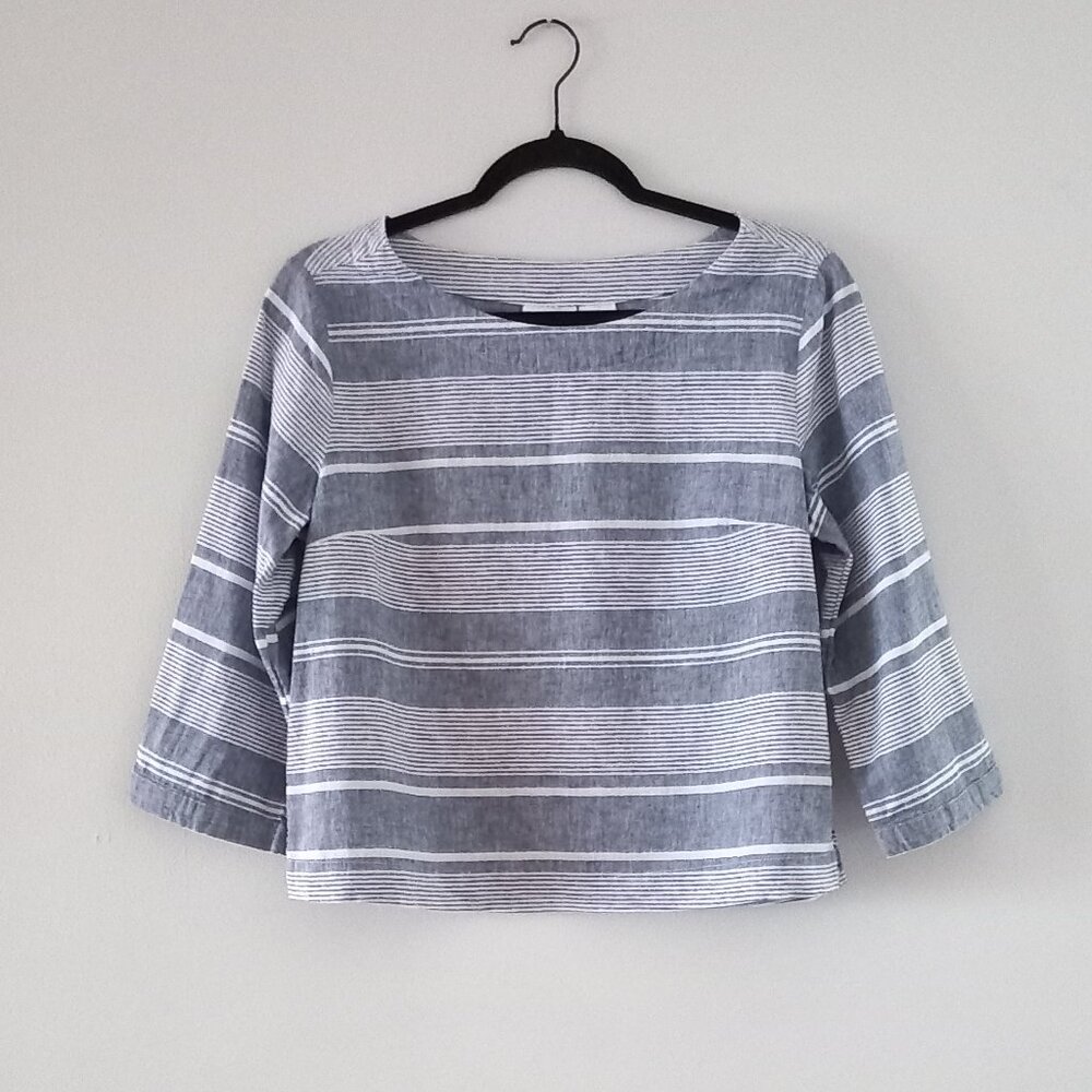 SIGRID OLSEN striped linen blend 3/4 sleeve top